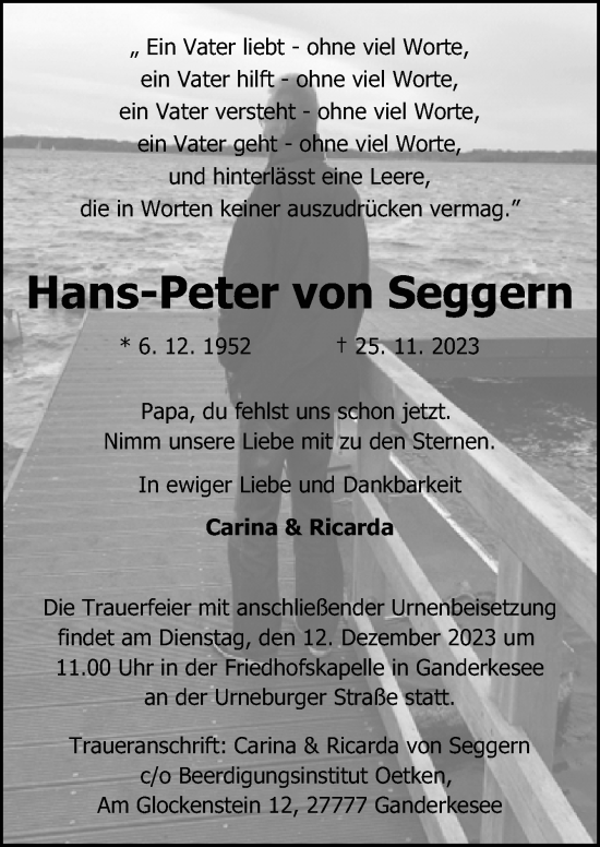 Traueranzeige von Hans-Peter von Seggern von DK Medien GmbH & Co. KG