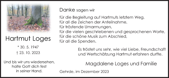 Traueranzeige von Hartmut Loges von Neue Osnabrücker Zeitung GmbH & Co. KG