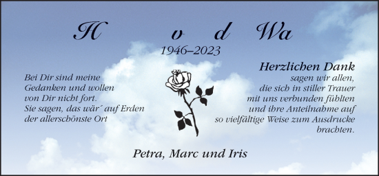 Traueranzeige von Hartmut von der Wall von DK Medien GmbH & Co. KG