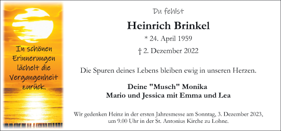 Traueranzeige von Heinrich Brinkel von Neue Osnabrücker Zeitung GmbH & Co. KG