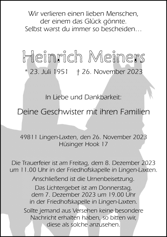 Traueranzeige von Heinrich Meiners von Neue Osnabrücker Zeitung GmbH & Co. KG