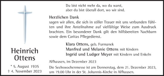 Traueranzeige von Heinrich Ottens von Neue Osnabrücker Zeitung GmbH & Co. KG