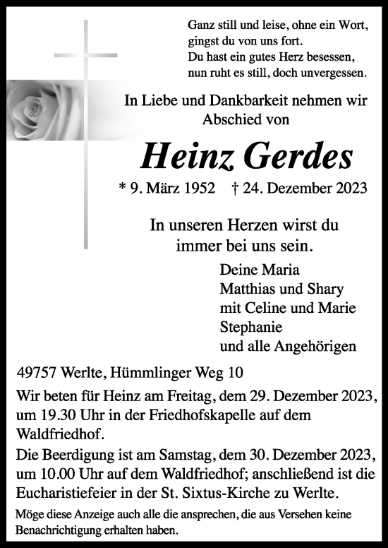 Traueranzeige von Heinz Gerdes von Neue Osnabrücker Zeitung GmbH & Co. KG