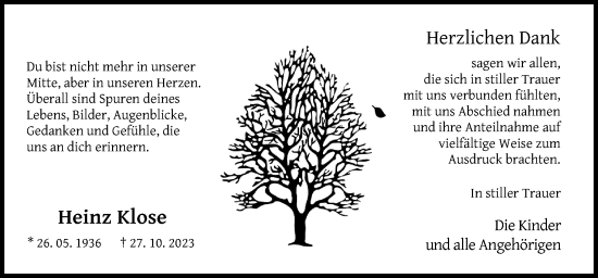 Traueranzeige von Heinz Klose von Neue Osnabrücker Zeitung GmbH & Co. KG