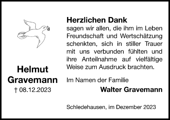 Traueranzeige von Helmut Gravemann von Neue Osnabrücker Zeitung GmbH & Co. KG