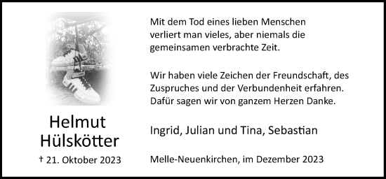 Traueranzeige von Helmut Hülskötter von Neue Osnabrücker Zeitung GmbH & Co. KG