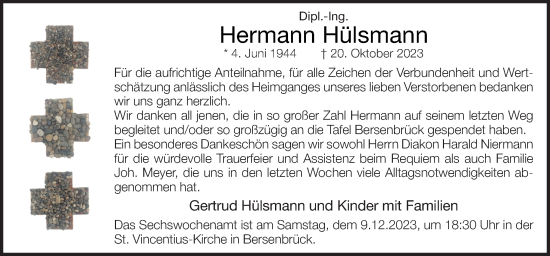 Traueranzeige von Hermann Hülsmann von Neue Osnabrücker Zeitung GmbH & Co. KG