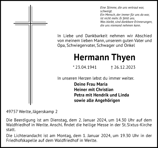 Traueranzeige von Hermann Thyen von Neue Osnabrücker Zeitung GmbH & Co. KG