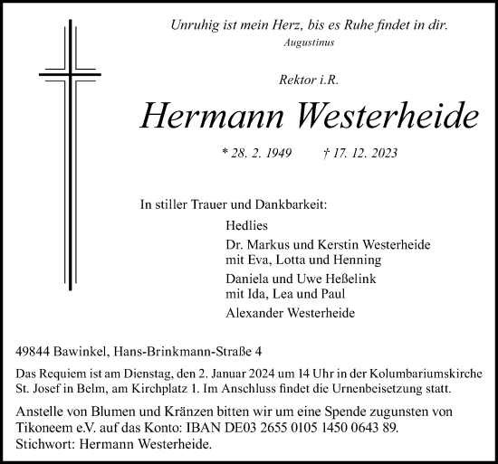 Traueranzeige von Hermann Westerheide von Neue Osnabrücker Zeitung GmbH & Co. KG