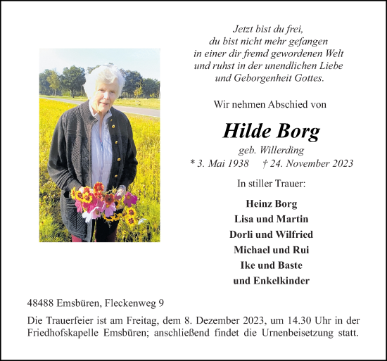Traueranzeige von Hilde Borg von Neue Osnabrücker Zeitung GmbH & Co. KG