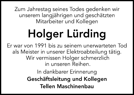 Traueranzeige von Holger Lürding von Neue Osnabrücker Zeitung GmbH & Co. KG