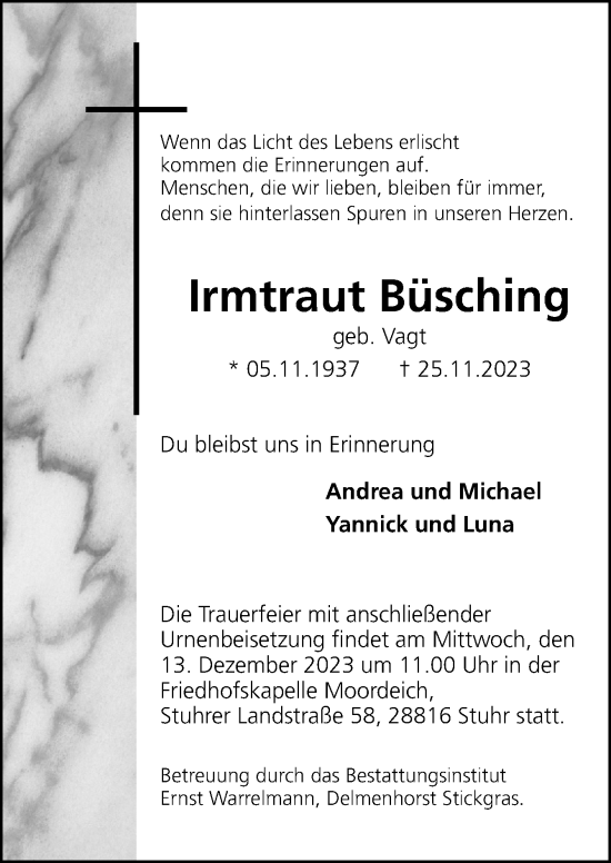 Traueranzeige von Irmtraut Büsching von DK Medien GmbH & Co. KG