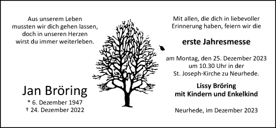 Traueranzeige von Jan Bröring von Neue Osnabrücker Zeitung GmbH & Co. KG