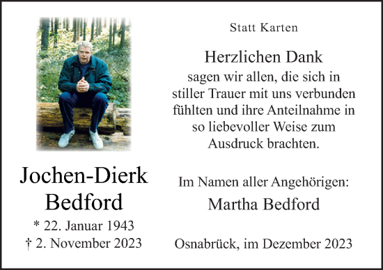 Traueranzeige von Jochen-Dierk Bedford von Neue Osnabrücker Zeitung GmbH & Co. KG