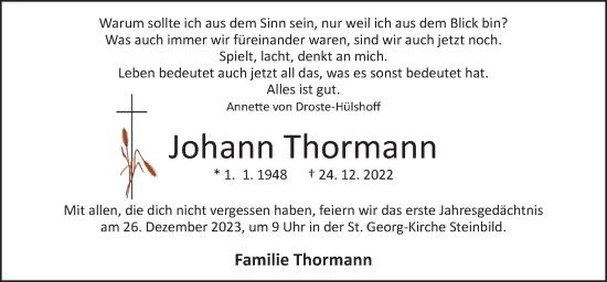 Traueranzeige von Johann Thormann von Neue Osnabrücker Zeitung GmbH & Co. KG