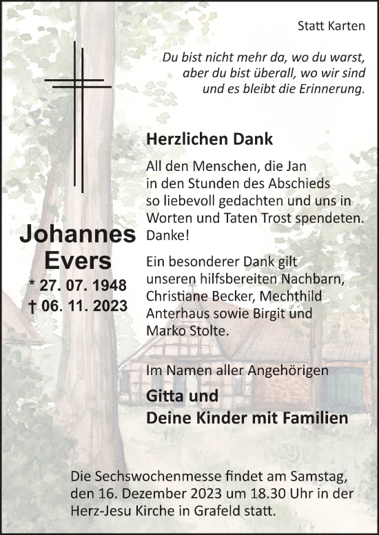 Traueranzeige von Johannes Evers von Neue Osnabrücker Zeitung GmbH & Co. KG