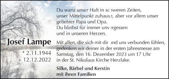 Traueranzeige von Josef Lampe von Neue Osnabrücker Zeitung GmbH & Co. KG