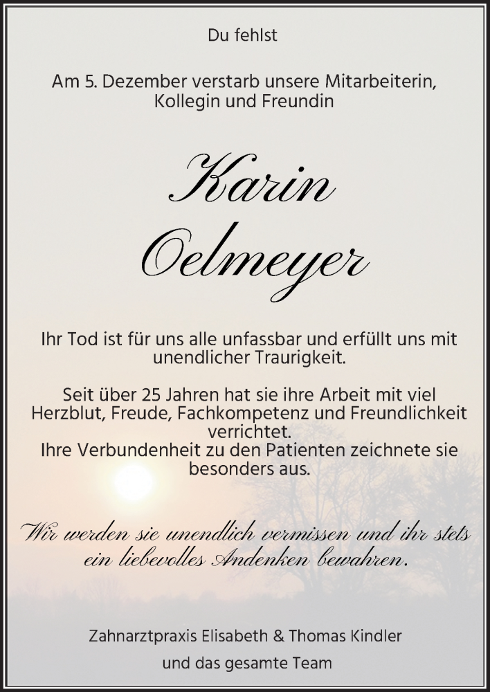 Traueranzeige für Karin Oelmeyer vom 09.12.2023 aus Neue Osnabrücker Zeitung GmbH & Co. KG