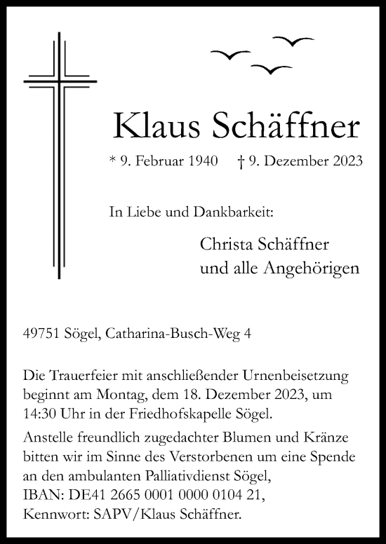 Traueranzeigen Von Klaus Sch Ffner Noz Trauerportal