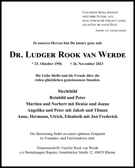 Traueranzeige von Ludger Rook van Werde von Neue Osnabrücker Zeitung GmbH & Co. KG