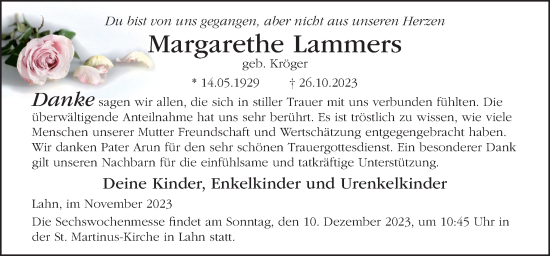 Traueranzeige von Margarethe Lammers von Neue Osnabrücker Zeitung GmbH & Co. KG