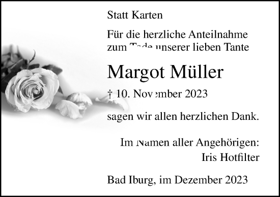 Traueranzeige von Margot Müller von Neue Osnabrücker Zeitung GmbH & Co. KG