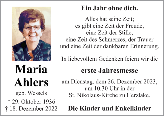 Traueranzeige von Maria Ahlers von Neue Osnabrücker Zeitung GmbH & Co. KG