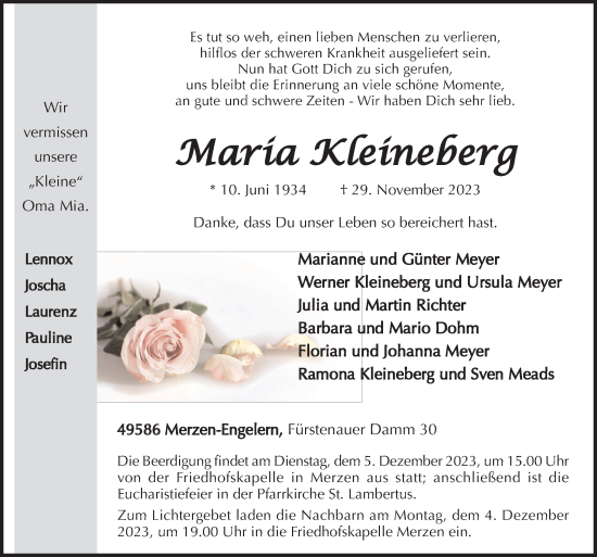 Traueranzeige von Maria Kleineberg von Neue Osnabrücker Zeitung GmbH & Co. KG