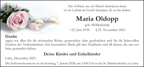 Traueranzeige von Maria Oldopp von Neue Osnabrücker Zeitung GmbH & Co. KG