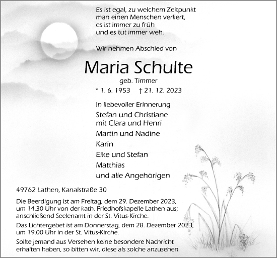 Traueranzeige von Maria Schulte von Neue Osnabrücker Zeitung GmbH & Co. KG