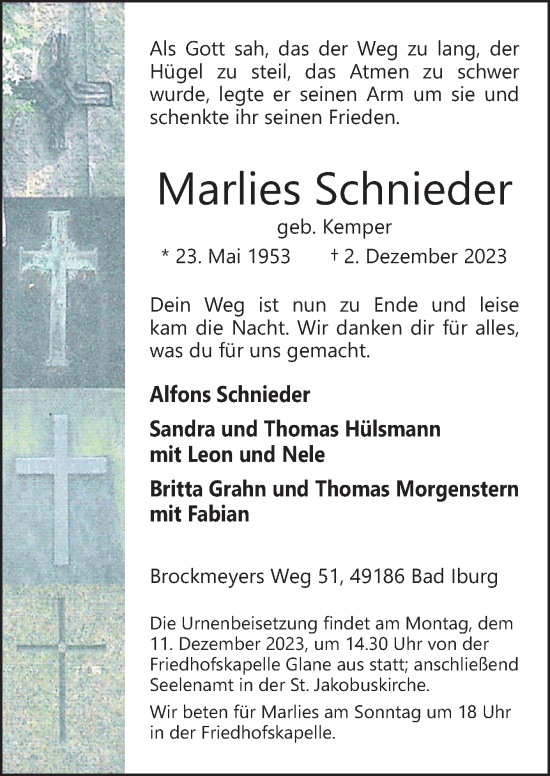 Traueranzeige von Marlies Schnieder von Neue Osnabrücker Zeitung GmbH & Co. KG