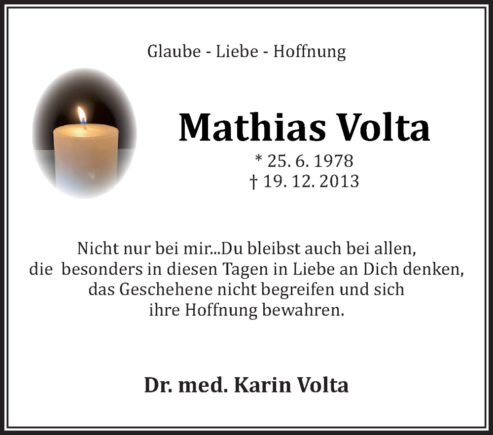  Traueranzeige für Mathias Volta vom 23.12.2023 aus Neue Osnabrücker Zeitung GmbH & Co. KG