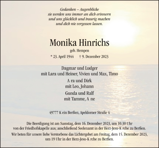 Traueranzeige von Monika Hinrichs von Neue Osnabrücker Zeitung GmbH & Co. KG