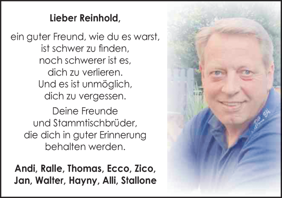 Traueranzeige von Reinhold  von Neue Osnabrücker Zeitung GmbH & Co. KG