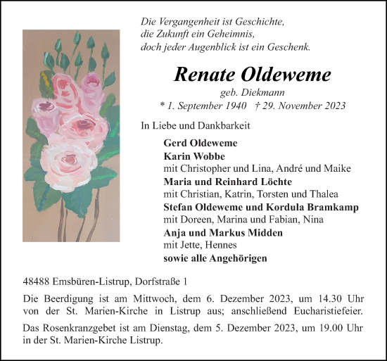 Traueranzeige von Renate Oldeweme von Neue Osnabrücker Zeitung GmbH & Co. KG
