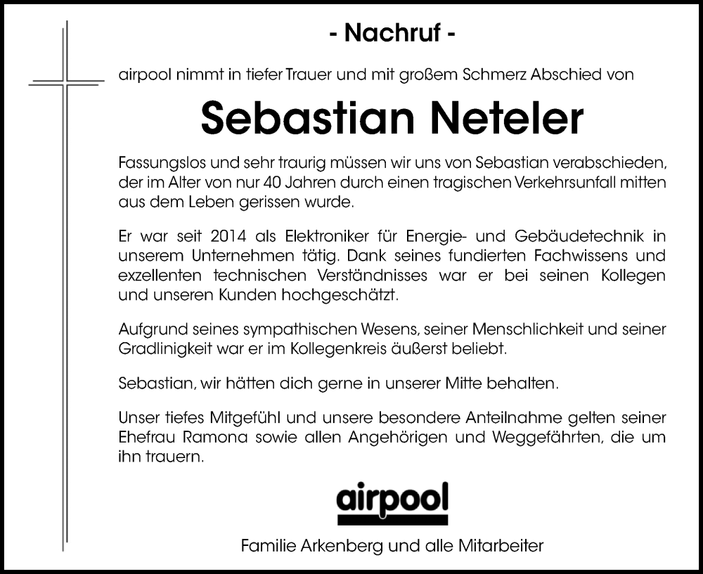  Traueranzeige für Sebastian Neteler vom 18.12.2023 aus Neue Osnabrücker Zeitung GmbH & Co. KG