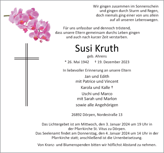 Traueranzeige von Susi Kruth von Neue Osnabrücker Zeitung GmbH & Co. KG