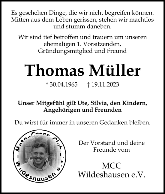 Traueranzeige von Thomas Müller von DK Medien GmbH & Co. KG