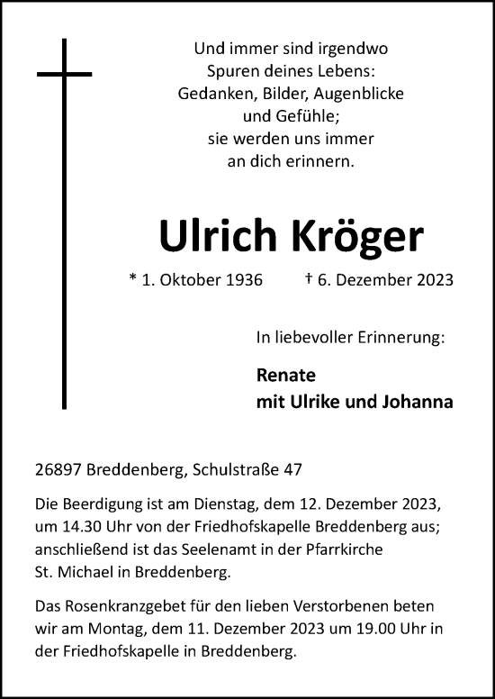 Traueranzeige von Ulrich Kröger von Neue Osnabrücker Zeitung GmbH & Co. KG