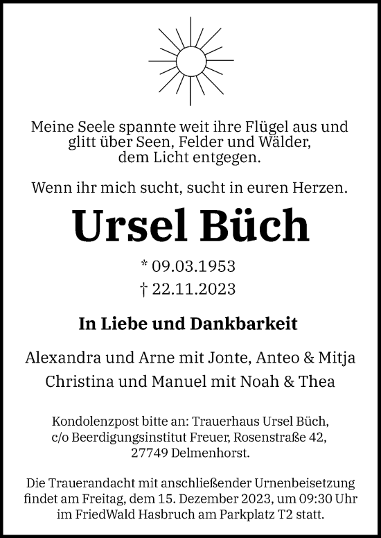 Traueranzeige von Ursel Büch von DK Medien GmbH & Co. KG