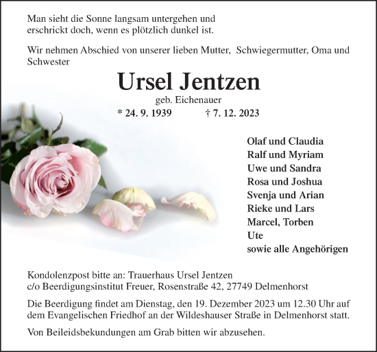 Traueranzeige von Ursel Jentzen von DK Medien GmbH & Co. KG