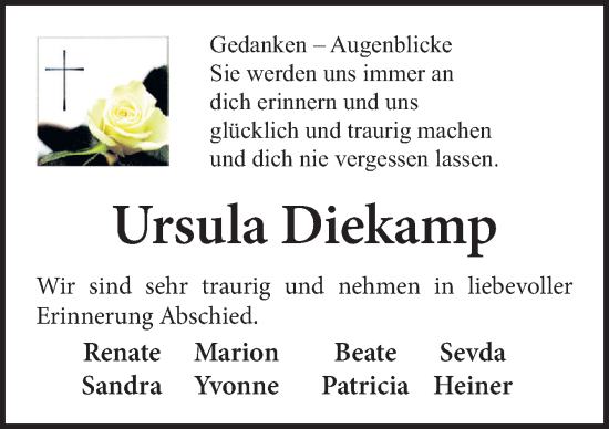 Traueranzeige von Ursula Diekamp von Neue Osnabrücker Zeitung GmbH & Co. KG