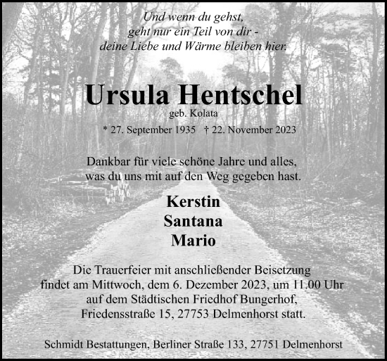 Traueranzeige von Ursula Hentschel von DK Medien GmbH & Co. KG