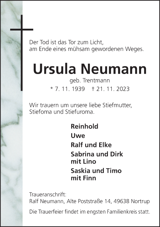 Traueranzeige von Ursula Neumann von Neue Osnabrücker Zeitung GmbH & Co. KG