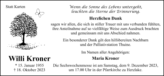 Traueranzeige von Willi Kroner von Neue Osnabrücker Zeitung GmbH & Co. KG
