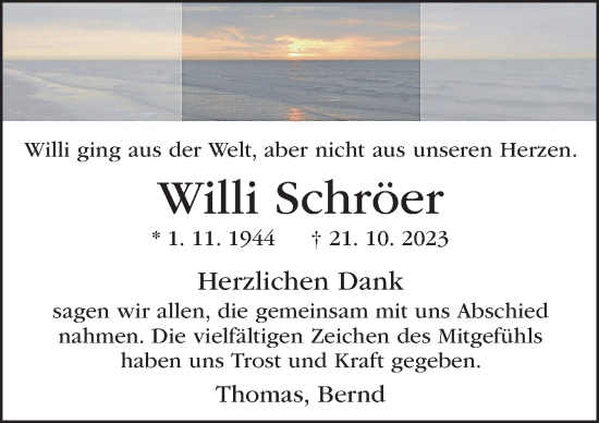 Traueranzeige von Willi Schröer von Neue Osnabrücker Zeitung GmbH & Co. KG