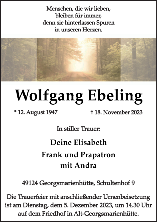 Traueranzeige von Wolfgang Ebeling von Neue Osnabrücker Zeitung GmbH & Co. KG