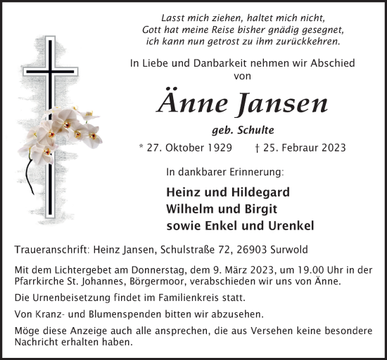 Traueranzeige von Änne Jansen von Neue Osnabrücker Zeitung GmbH & Co. KG