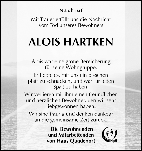 Traueranzeige von Alois Hartken von Neue Osnabrücker Zeitung GmbH & Co. KG