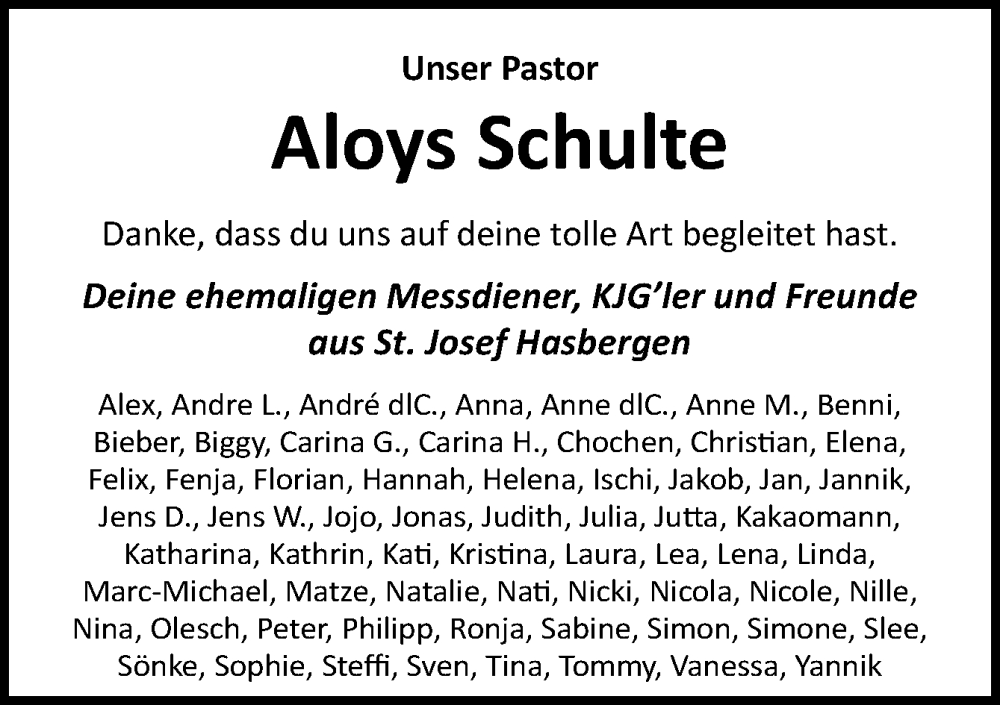  Traueranzeige für Aloys Schulte vom 22.02.2023 aus Neue Osnabrücker Zeitung GmbH & Co. KG